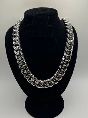 Mens Cuban Chain & Bracelet Set Real Silver Stainless Steel Plated 18mm 22in